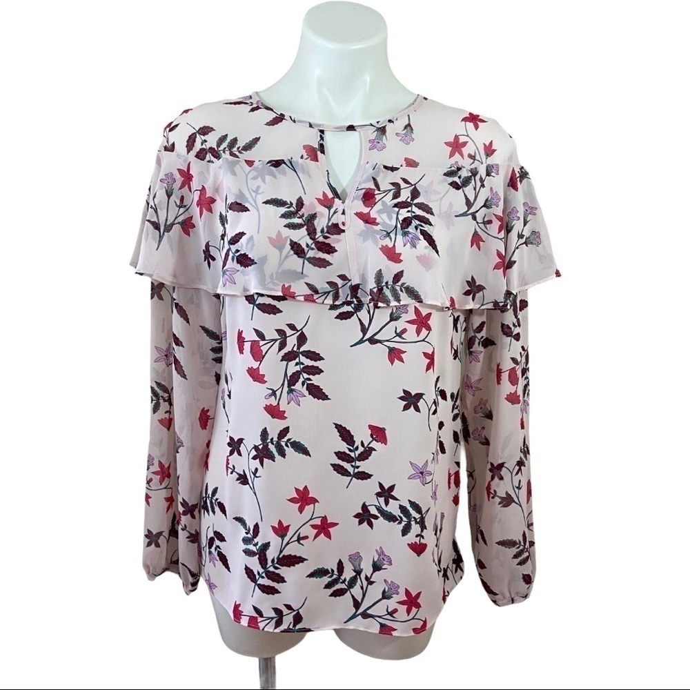 🌻Lauren Conrad Pink Sheer Top Blouse Long Sleeve
